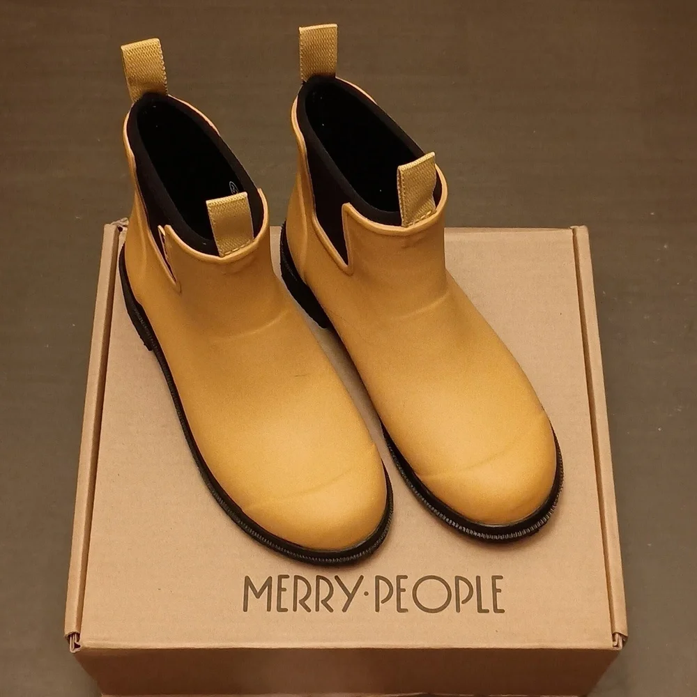 Merry People Bobbi Ankle Rain Boots in Mustard Yellow